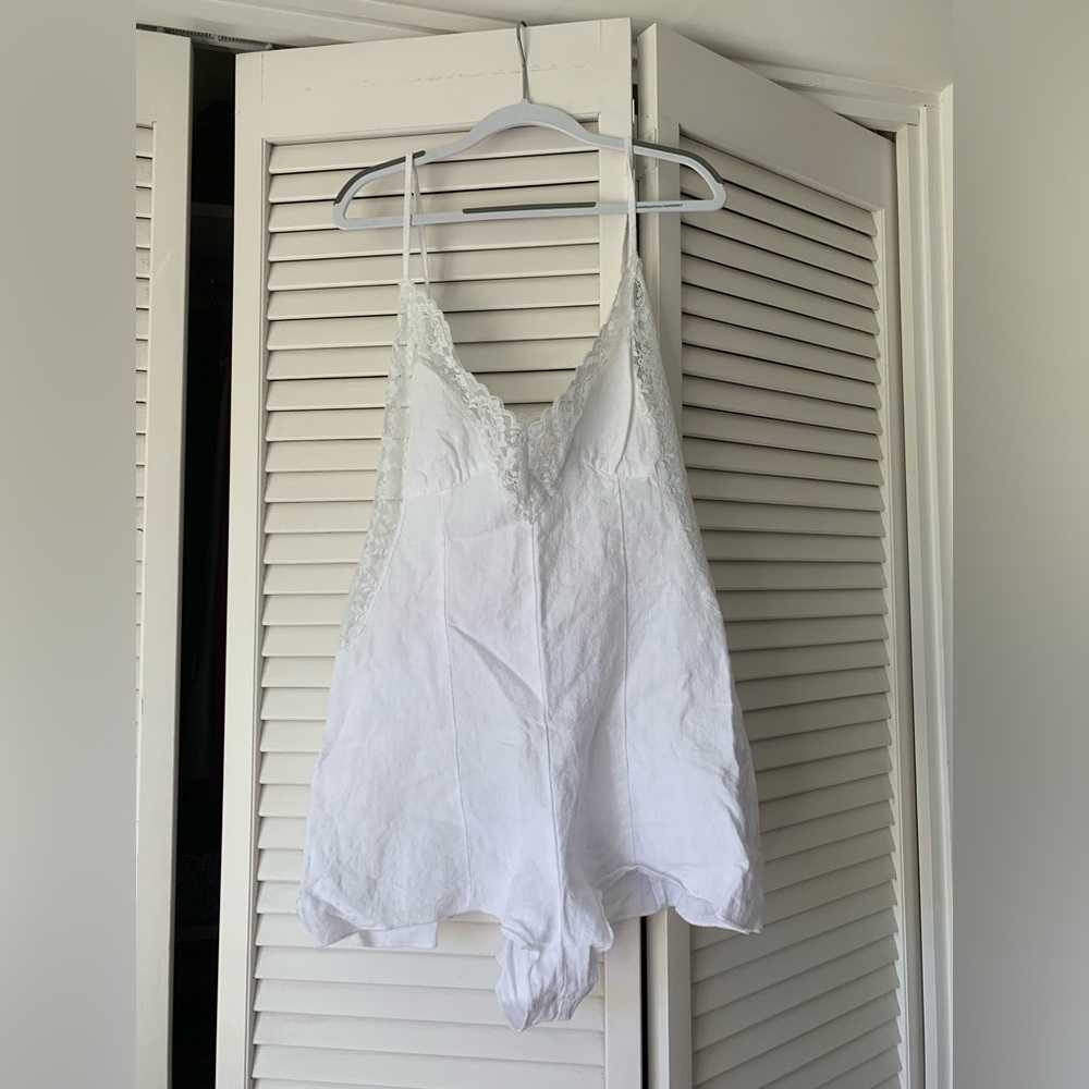 White linen and lace romper with side ties from Vagabond